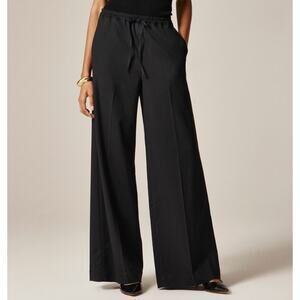 J.Crew Superwide Stratus Pants Sz 8 Black City Twill High Rise Elastic Waistband